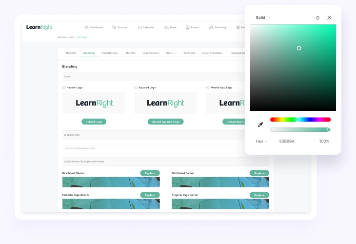 LearnRight Fully-Branded, Intuitive UX/UI for LMS